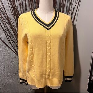 🌼KAREN SCOTT YELLOW AND NAVY PREPPY V-NECK SWEATER SIZE SMALL🌼